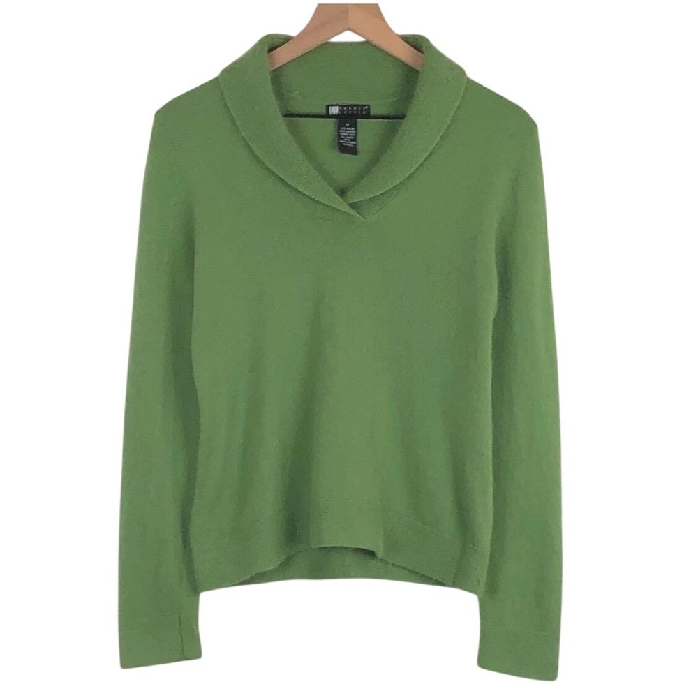 VTG CAROLE LITTLE Angora Lambs Wool Blend Shawl Collar Knit Sweater Sz M Green